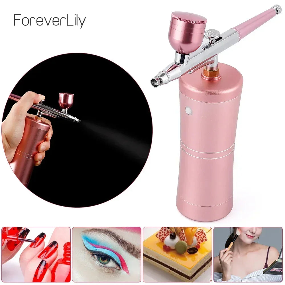 Top 0.3mm Pink Mini Air Compressor Kit Air-Brush Paint Spray Gun Airbrush For Nail Art Tattoo Craft Cake Nano Fog Mist Sprayer  beautylum.com   