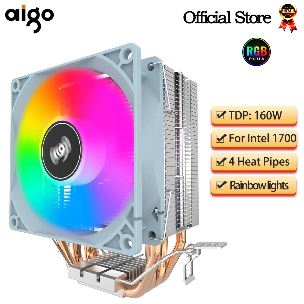 Aigo CPU Cooler 2 4 Heat Pipes PC Radiator Cooling 3PIN PWM Silent Rgb Fan For Intel  1700 1150 1155 1156 1366 AM2/AM3/AM4 AMD  My Store   
