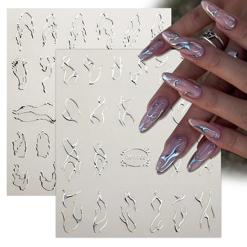 Silver Tribal 3D Nail Art Sticker Set: Enhance Your Style