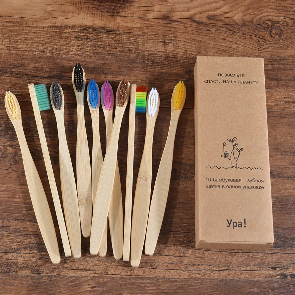 10Pcs Colorful Toothbrush Natural Bamboo Tooth Brush Sets Soft Bristle Charcoal Teeth Eco Bamboo Toothbrushes Dental Oral Care  beautylum.com   