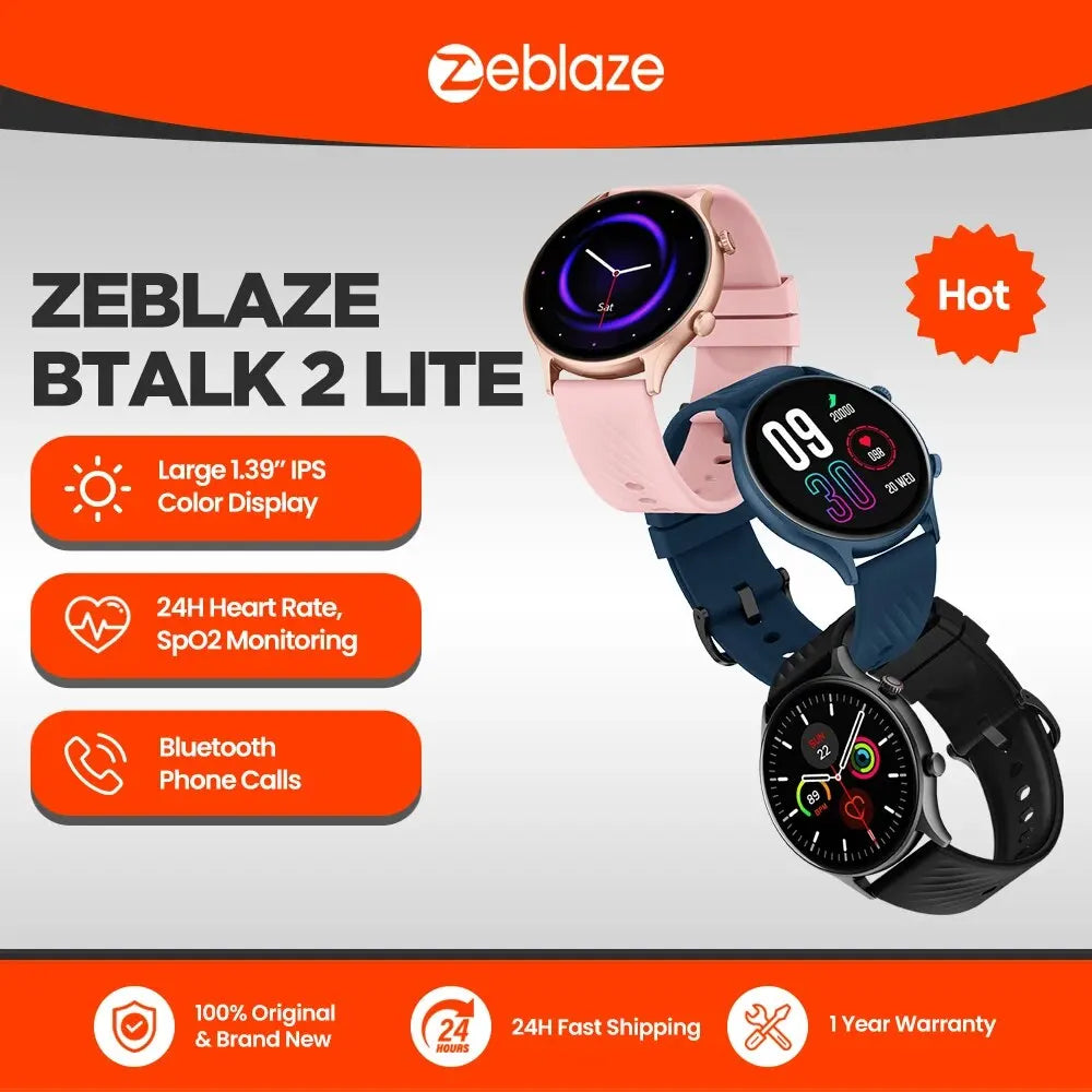 Zeblaze Btalk 2 Lite Smart Watch: HD Display, Voice Assistant, 100 Workout Modes