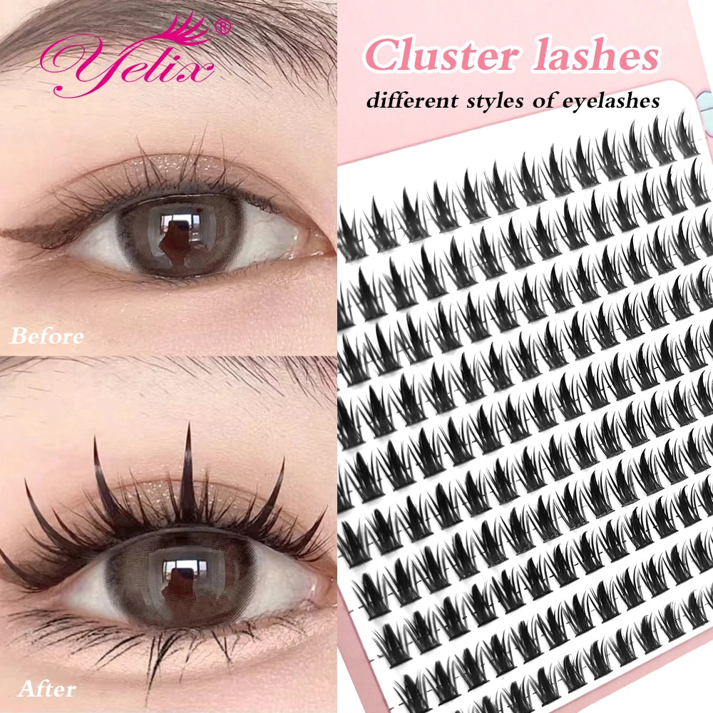 Yelix 160 clusters anime lashes Cosplay lash clusters wispy japanese makeup spikes eyelashes strands eyelash  beautylum.com   