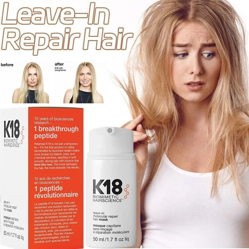 K18 50ml Leave-In Molecular Repair Hair Mask Damage Restore Soft Hair Deep Repair Keratin & Scalp Treatment Hair Care Condition  beautylum.com   