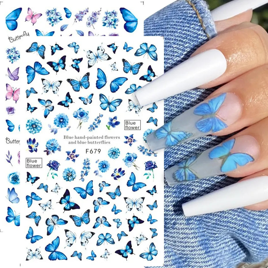 Butterfly and Fruit Nail Sticker Set: High-End 5D Designs & Geometric Floral Patterns