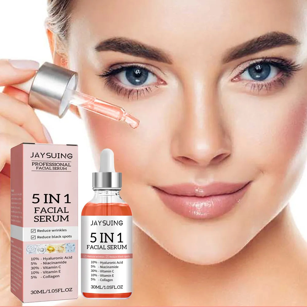5 In 1 Face Serum Hyaluronic Acid Moisturizing Whitening Anti Wrinkle Aging Vitamin C Fade spots Shrink Pores Skin Care 30ml  beautylum.com   