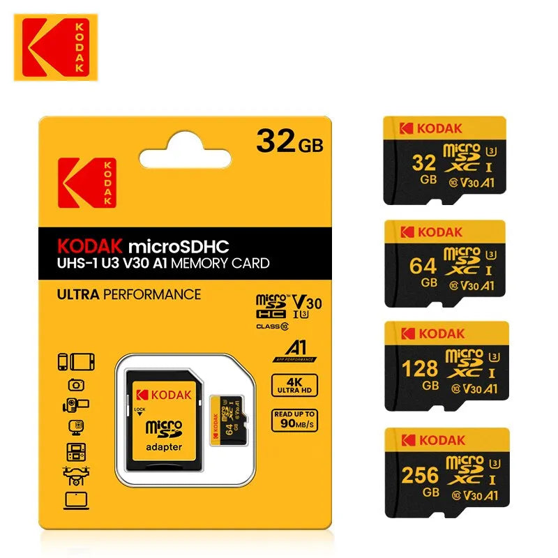 Kodak Micro SD Card Memory Card Class 10 32GB 64GB 128GB 256GB U3 4K High Speed Cartao De Memoria Flash Memory TF Mecard C10  My Store   