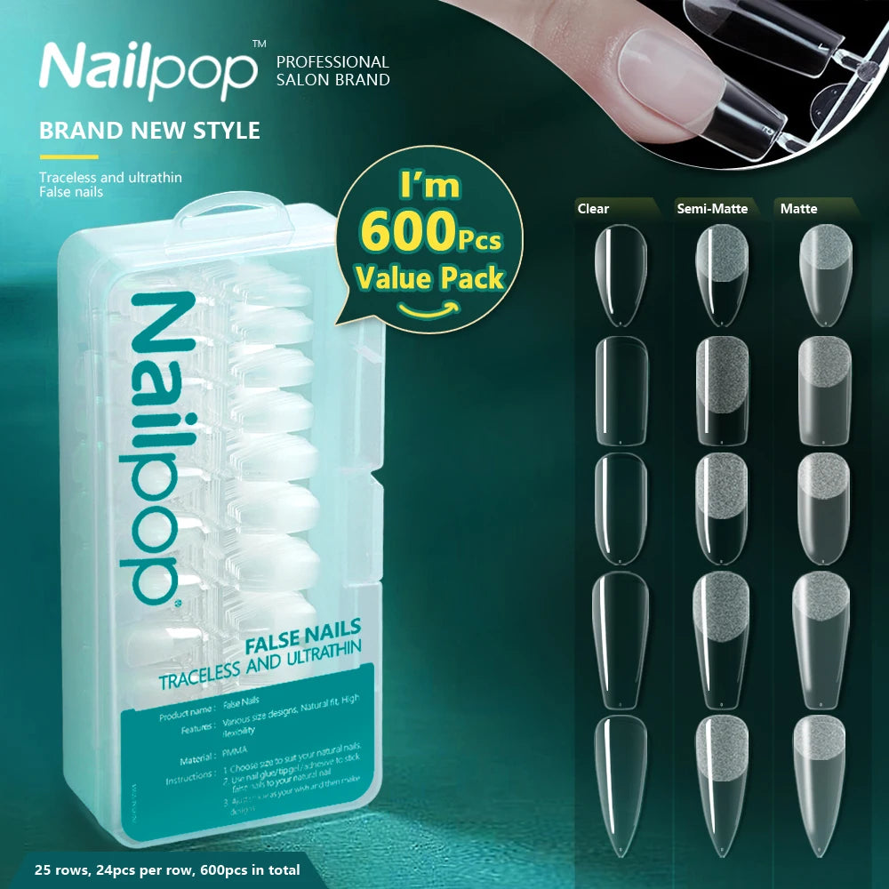 Nailpop 600pcs PRO Fake Nails Full Cover False Nail Tips Acrylic Nail Capsules Professional Material Finger Soak Off Gel Tips  beautylum.com   