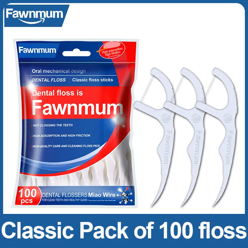 Fawnmum 100pcs Dental Floss Flosser Picks Toothpicks Teeth Stick Interdental Brush Tooth Cleaning Dental Floss Pick Oral Care  beautylum.com   