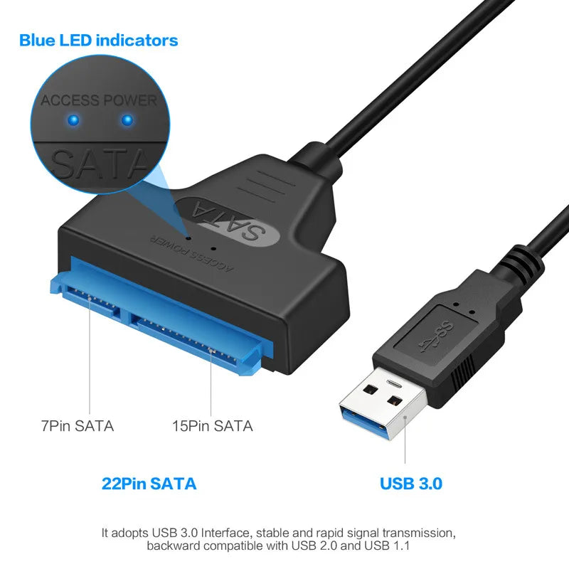 SATA to USB 3.0 / 2.0 Cable Up to 6 Gbps for 2.5 Inch External HDD SSD Hard Drive SATA 3 22 Pin Adapter USB 3.0 to Sata III Cord  My Store   